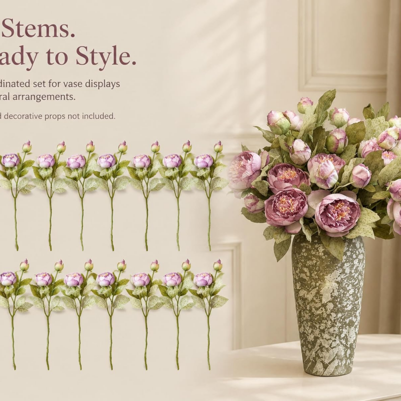 Lavender Artificial Peony Flowers – 16 Stems