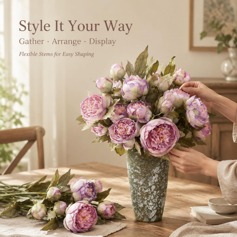 Lavender Artificial Peony Flowers – 16 Stems