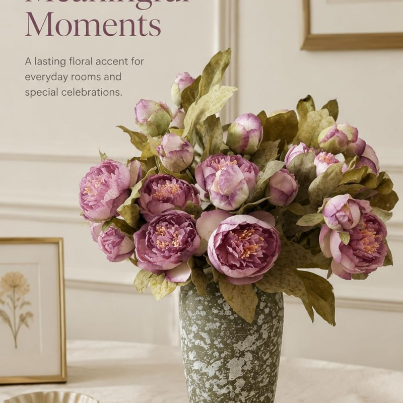 Lavender Artificial Peony Flowers – 16 Stems