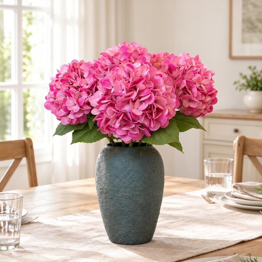 Real Touch Hydrangea Artificial Flowers, 19.7in Faux Silk Stems Bundle