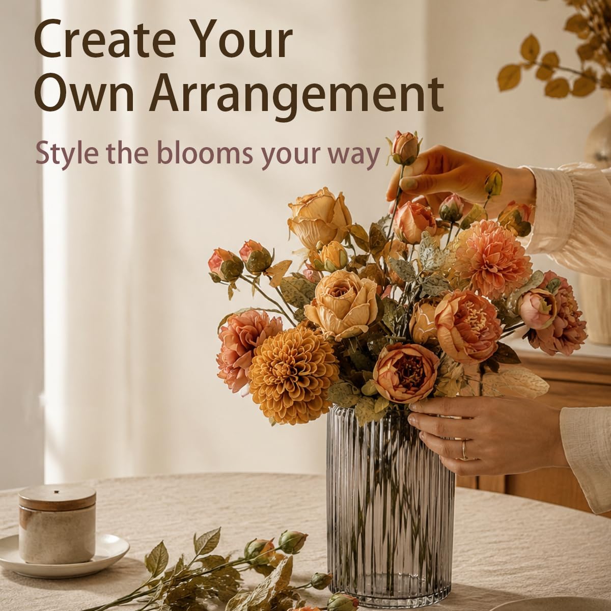 mixed fall bouquet shelf console styling artificial flowers