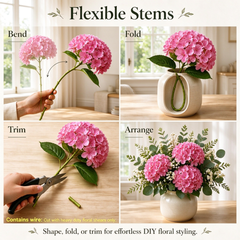 Real Touch Hydrangea Artificial Flowers, 19.7in Faux Silk Stems Bundle