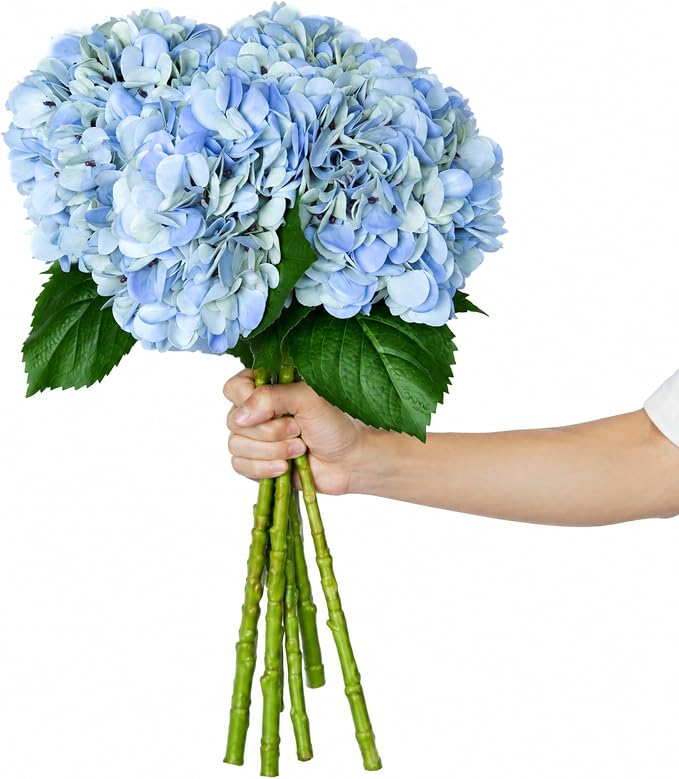 6 stems real touch hydrangea bouquet blue pink faux silk flowers for vase decor