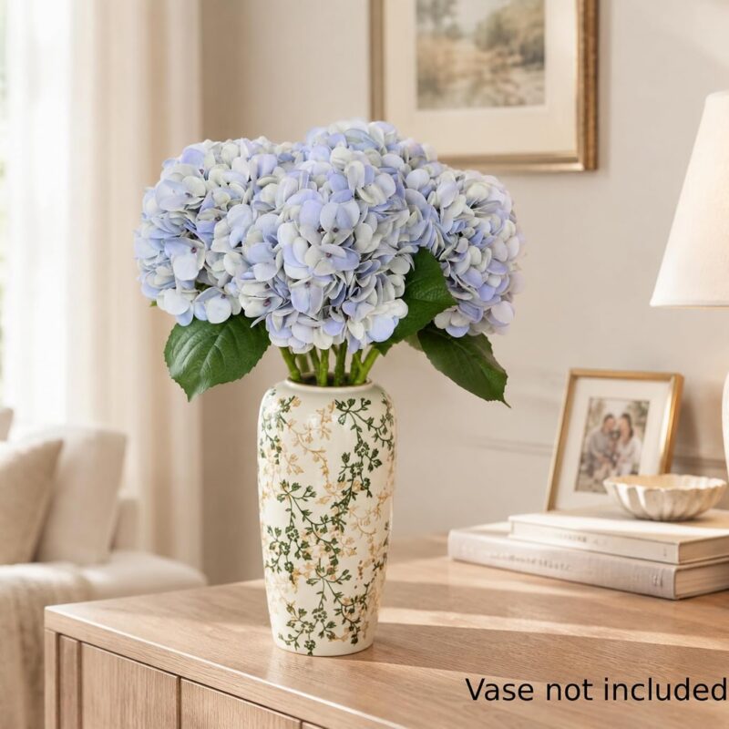 6 Stems Real Touch Hydrangea Bouquet, Lifelike Faux Silk Flowers for Vase Decor (Blue / Pink)