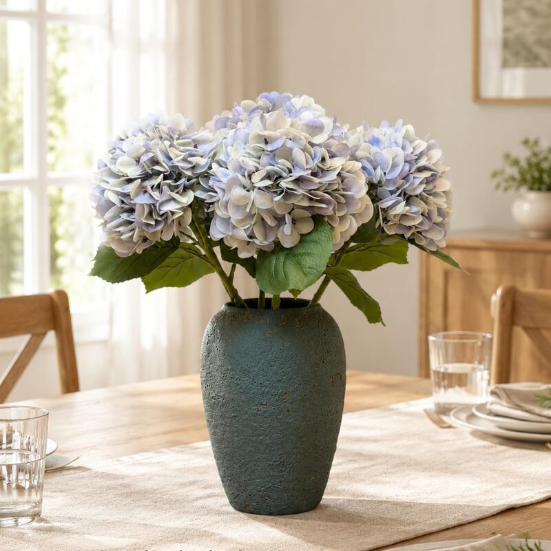 6 Stems Real Touch Hydrangea Bouquet, Lifelike Faux Silk Flowers for Vase Decor (Blue / Pink)
