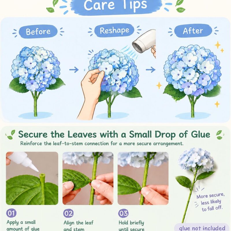 6 Stems Real Touch Hydrangea Bouquet, Lifelike Faux Silk Flowers for Vase Decor (Blue / Pink)