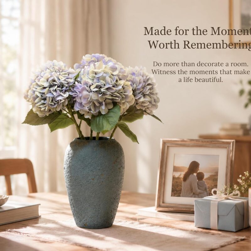 6 Stems Real Touch Hydrangea Bouquet, Lifelike Faux Silk Flowers for Vase Decor (Blue / Pink)
