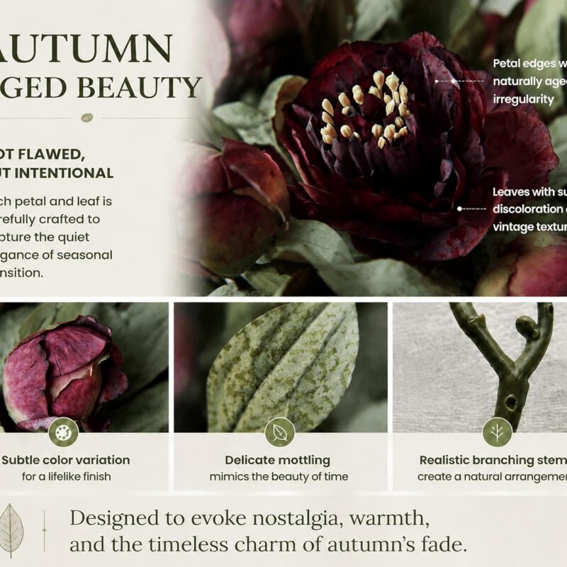 16 Stems Artificial Peony Flowers, Real Touch Faux Fall Bouquet for Vase & Home Décor