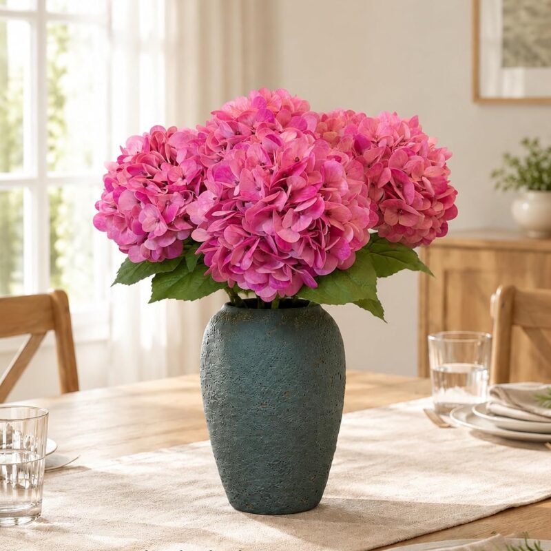 6 Stems Real Touch Hydrangea Bouquet, Lifelike Faux Silk Flowers for Vase Decor (Blue / Pink)