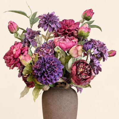 11 Stems Artificial Peony Hydrangea Rose Dahlia Bouquet, Real Touch Faux Silk Flowers for Vase
