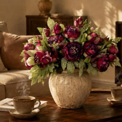 16 Stems Artificial Peony Flowers, Real Touch Faux Fall Bouquet for Vase & Home Décor - alternate view artificial flower BloomWitness