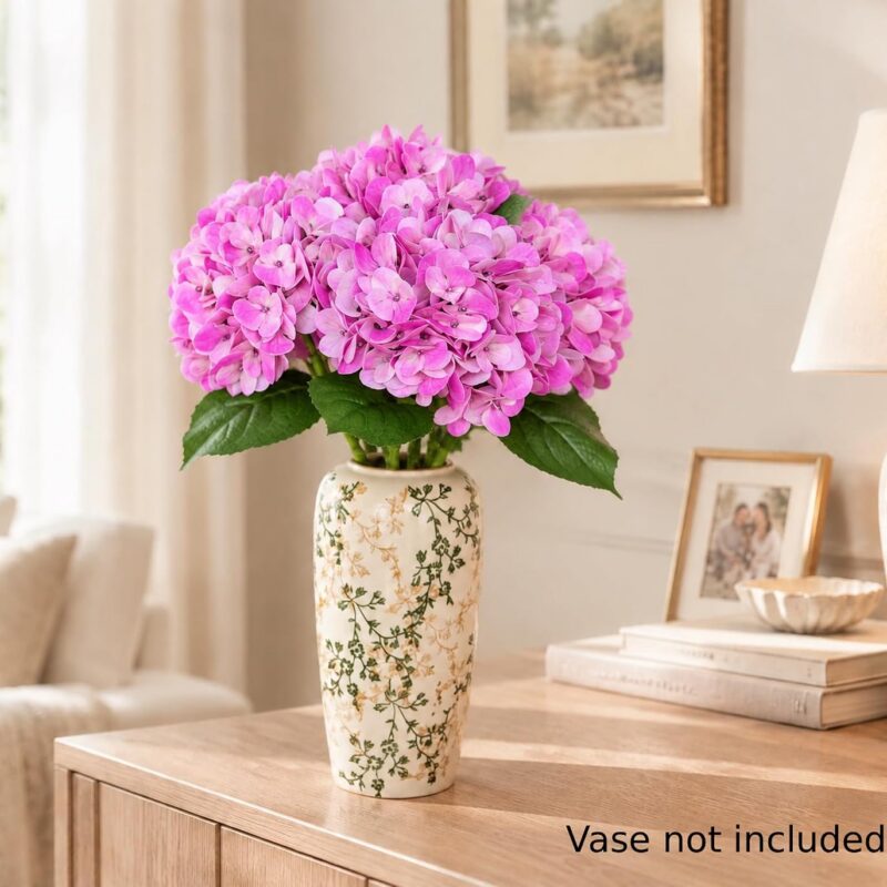 6 Stems Real Touch Hydrangea Bouquet, Lifelike Faux Silk Flowers for Vase Decor (Blue / Pink)