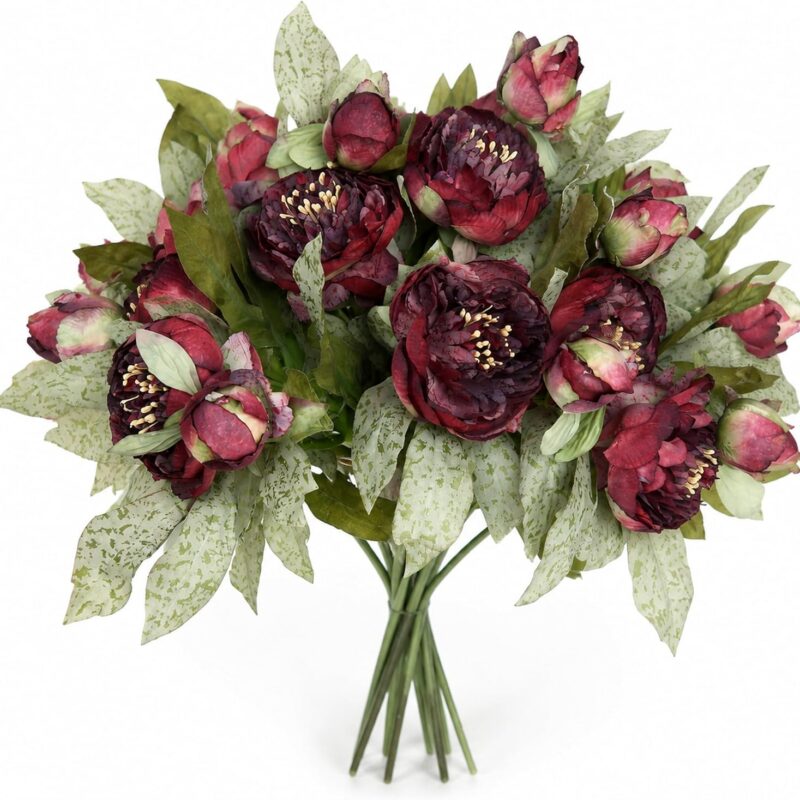 16 Stems Artificial Peony Flowers, Real Touch Faux Fall Bouquet for Vase & Home Décor