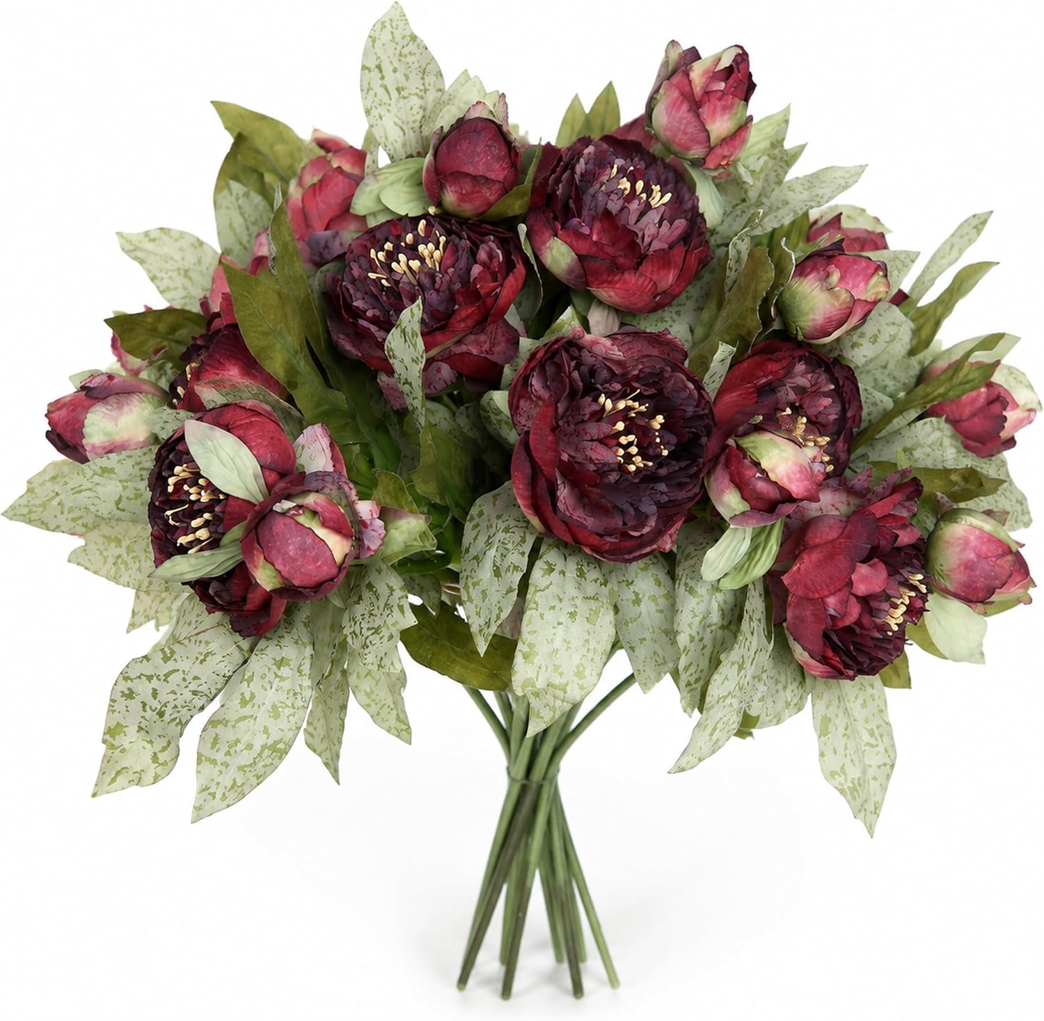 Sixteen stem artificial peony bouquet in a large statement vase, real touch faux flowers
