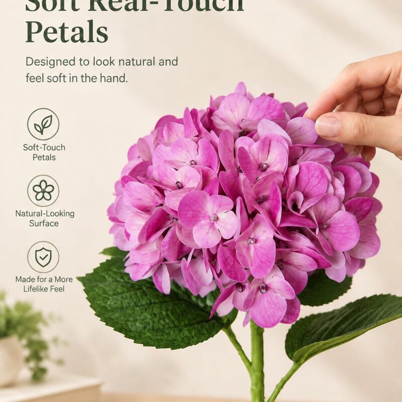6 Stems Real Touch Hydrangea Bouquet, Lifelike Faux Silk Flowers for Vase Decor (Blue / Pink)