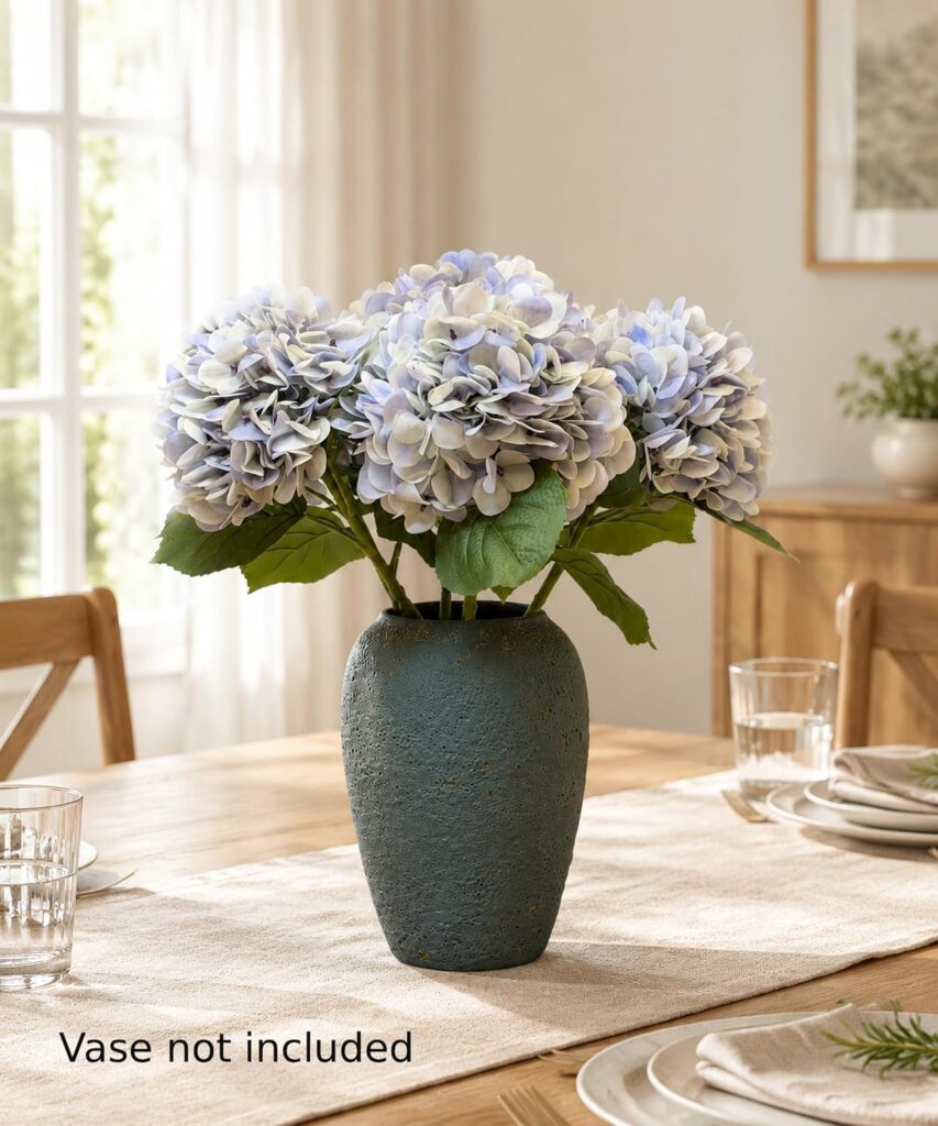 6 Stems Real Touch Hydrangea Bouquet, Lifelike Faux Silk Flowers for Vase Decor (Blue / Pink)