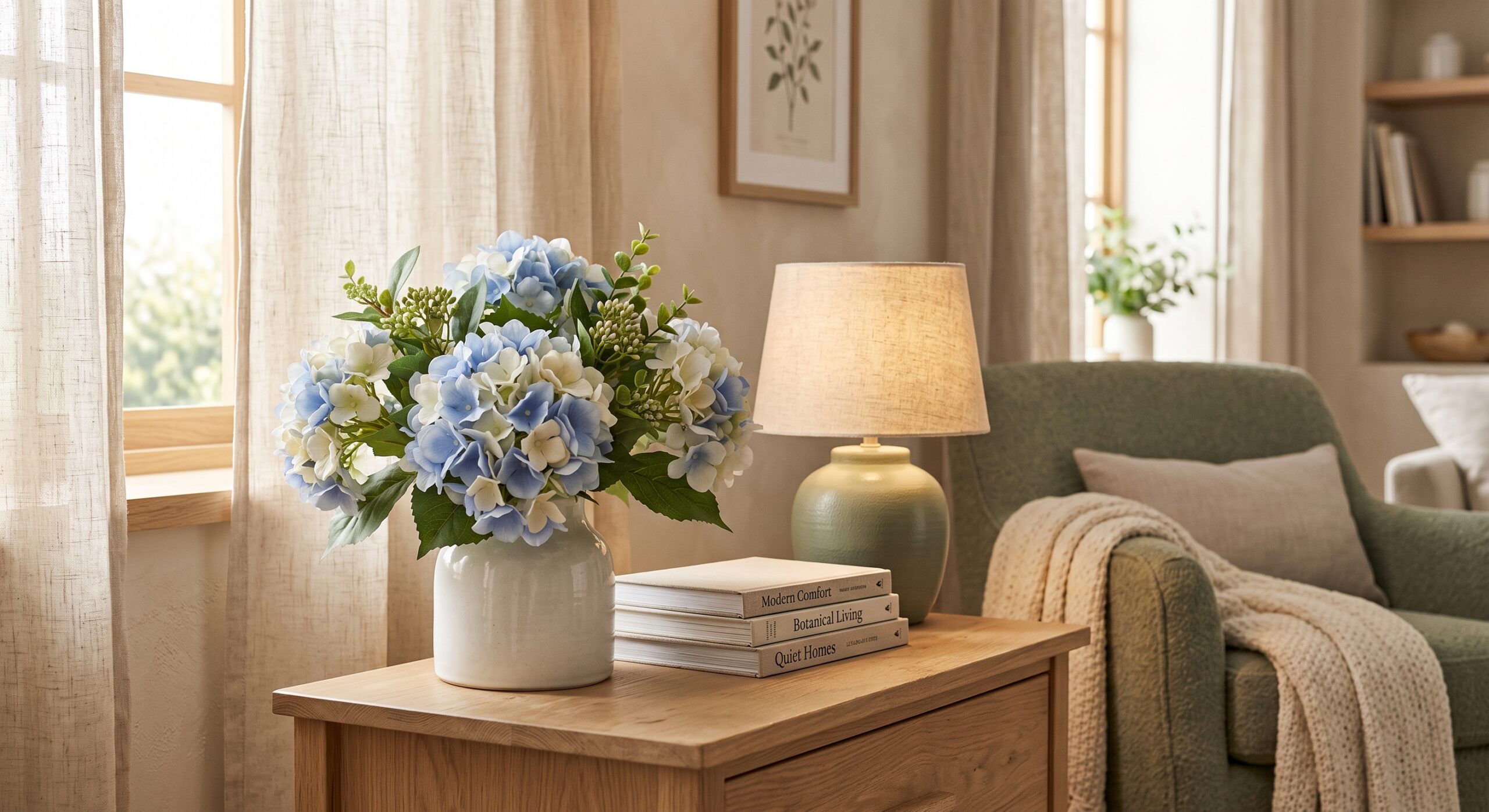 real touch flowers in a modern living room setting