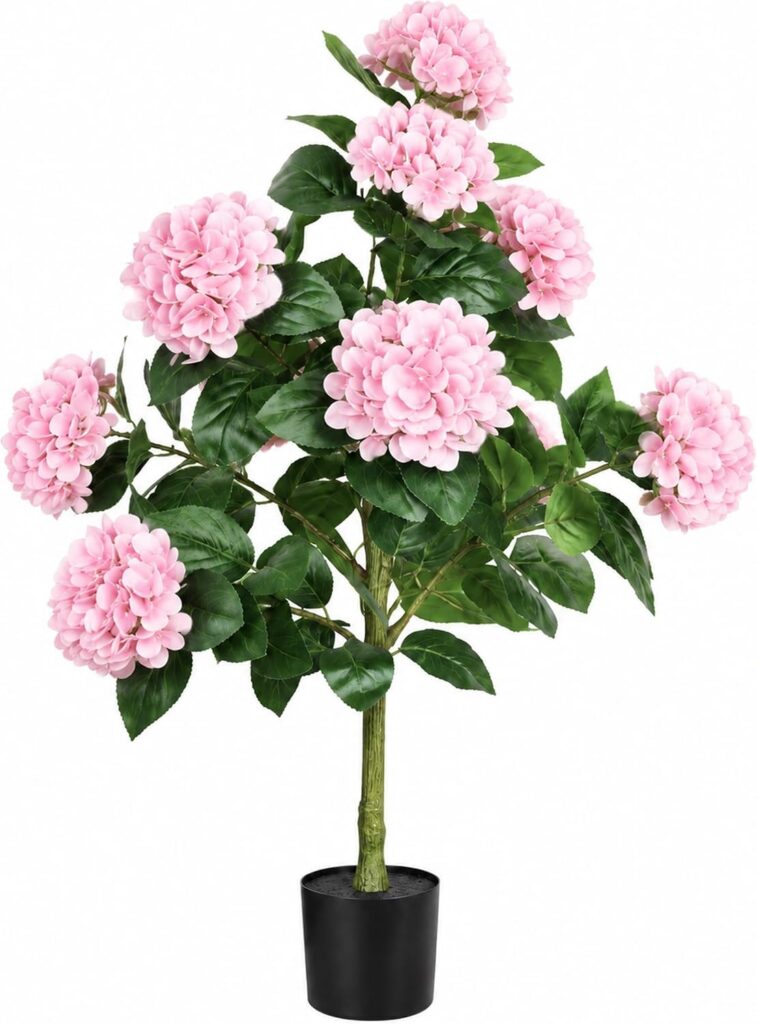 Artificial Hydrangea Tree (4ft) - Real Touch Potted Faux Flowers for Home & Porch Décor