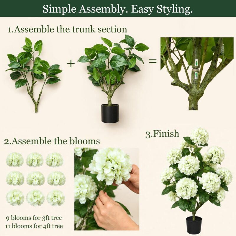 Artificial Hydrangea Tree (4ft) – Real Touch Potted Faux Flowers for Home & Porch Décor