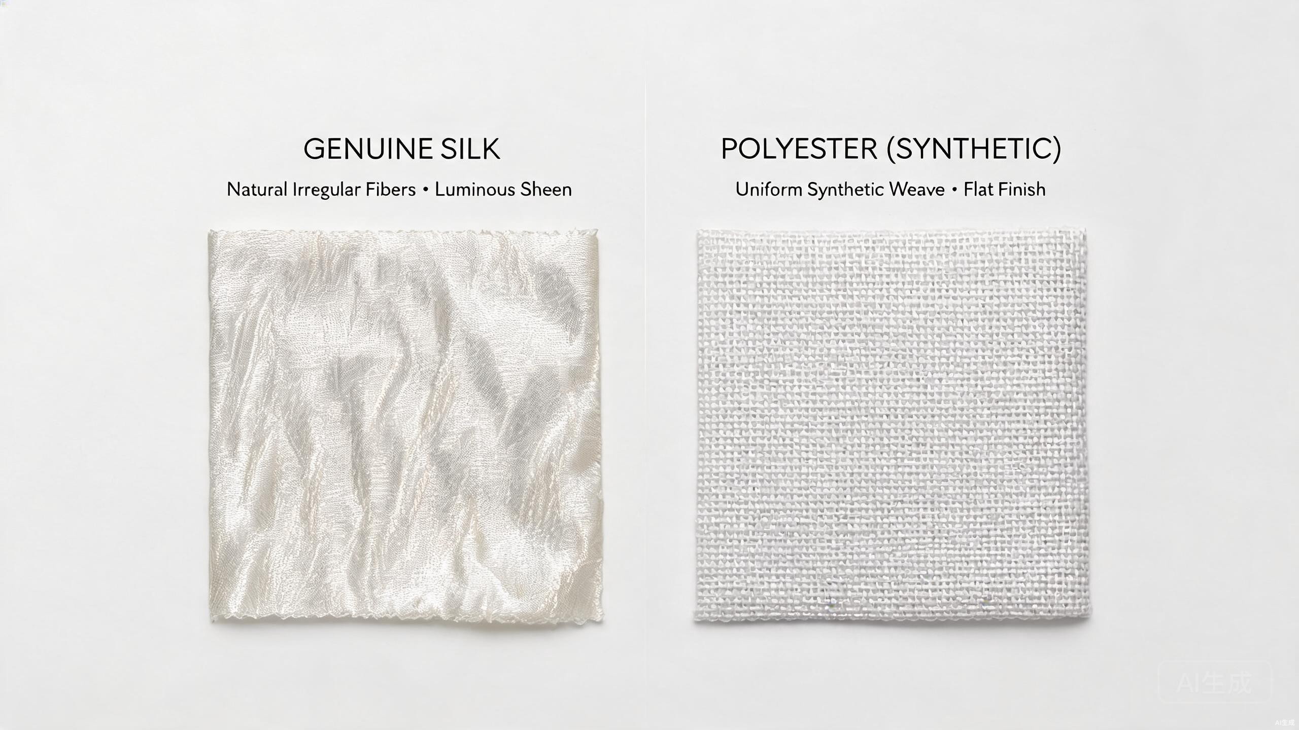 Side-by-side comparison of genuine silk fabric and polyester fabric used in artificial flowers