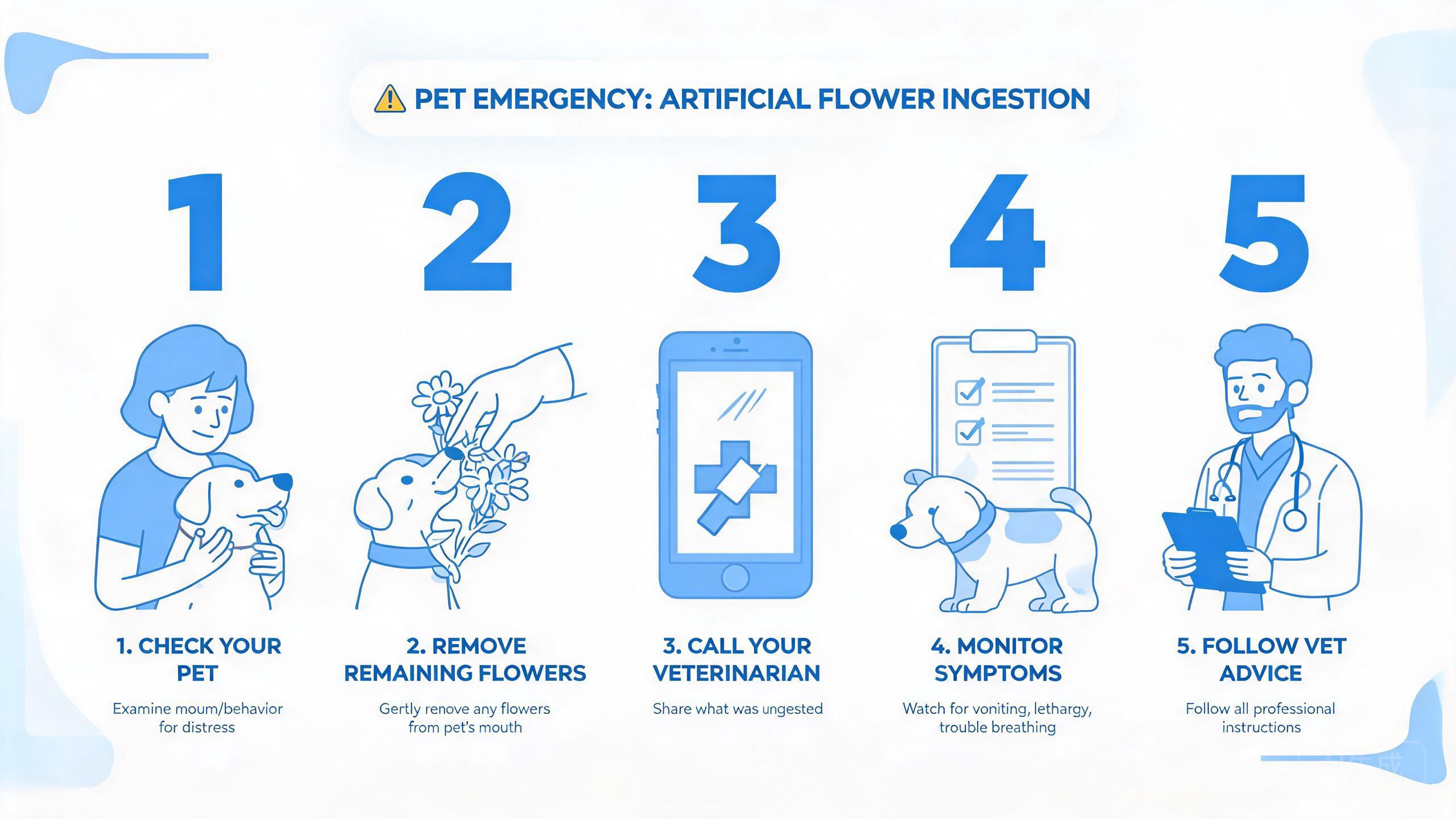 Emergency steps to follow if a pet eats artificial flowers