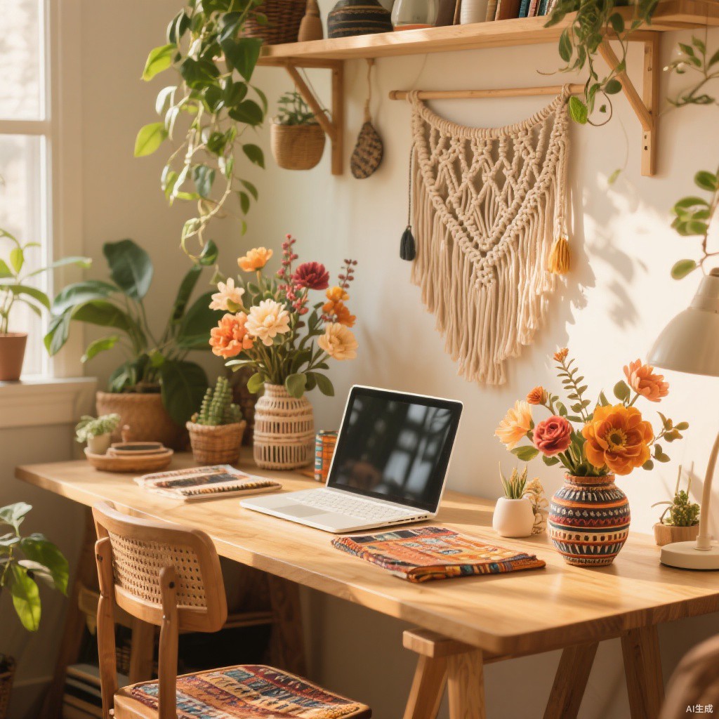 Home office with artificial flower arrangement decoration - BloomWitness