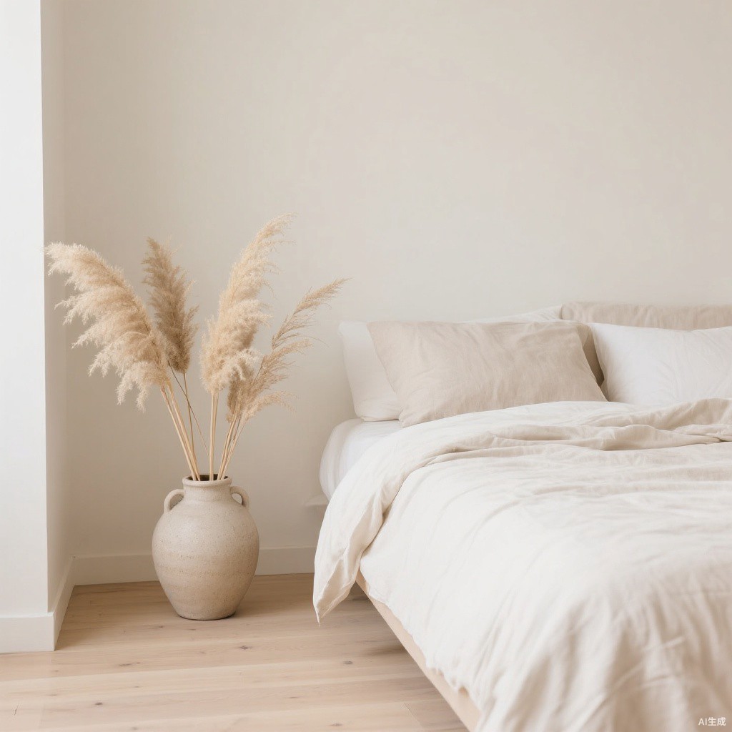 Nordic Stockholm bedroom with artificial dried pampas grass - BloomWitness
