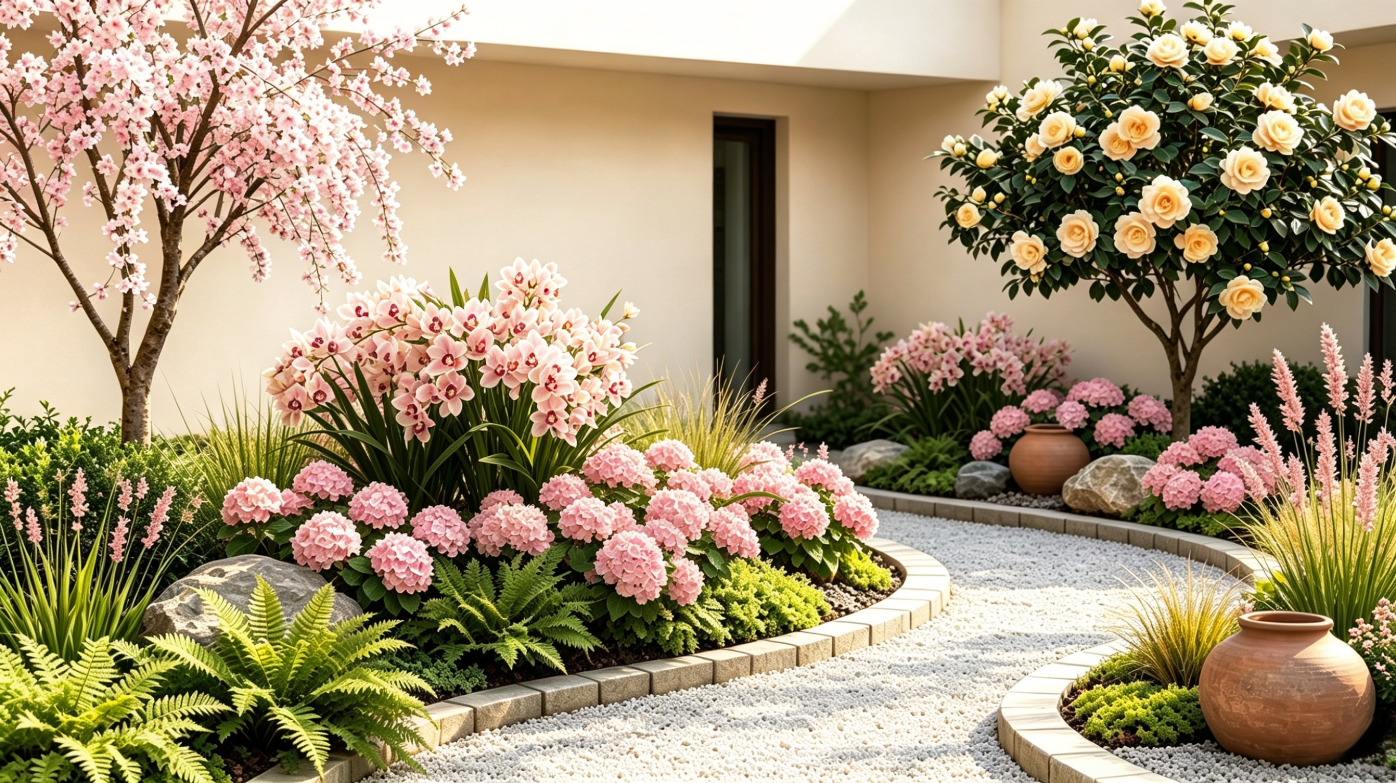 Modern indoor artificial garden with olive tree