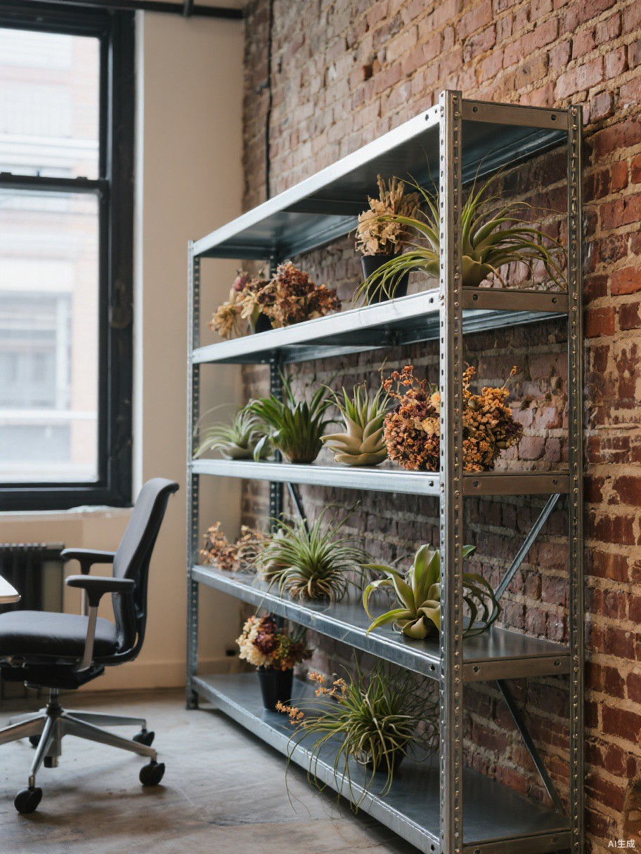 Artificial flower arrangement on industrial style shelf - BloomWitness