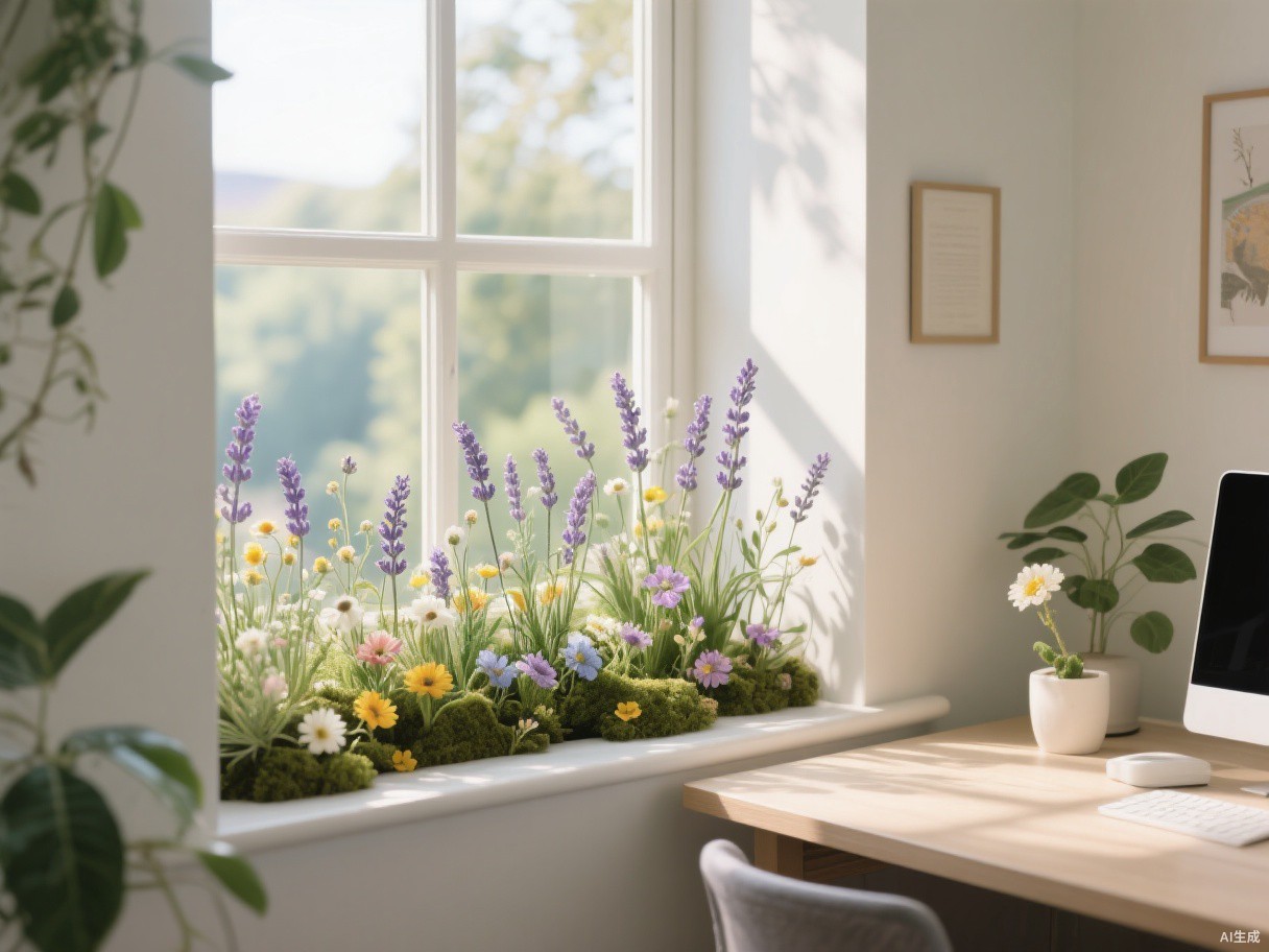 Artificial lavender arrangement on windowsill - BloomWitness