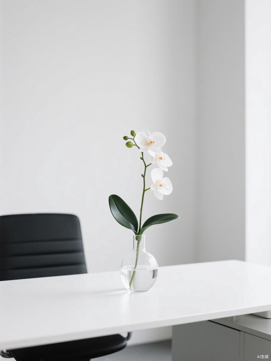 Single artificial orchid stem on office desk - BloomWitness