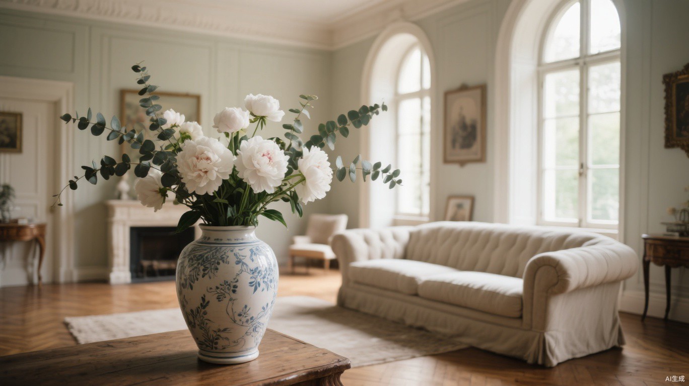 French style living room decorated with premium artificial flower arrangements - BloomWitness home decor