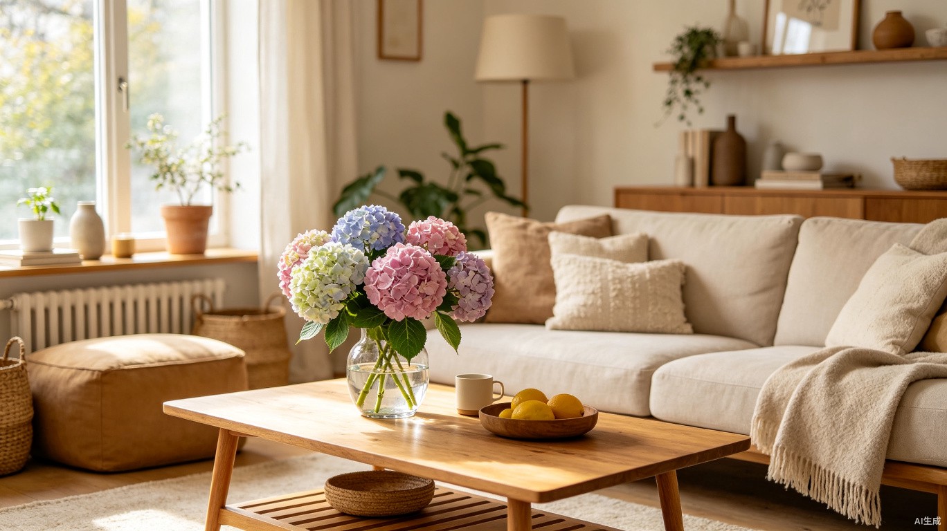 Hydrangea artificial flower home decor scene