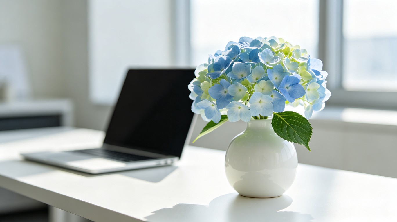 Hydrangea artificial flower office desk decoration scene