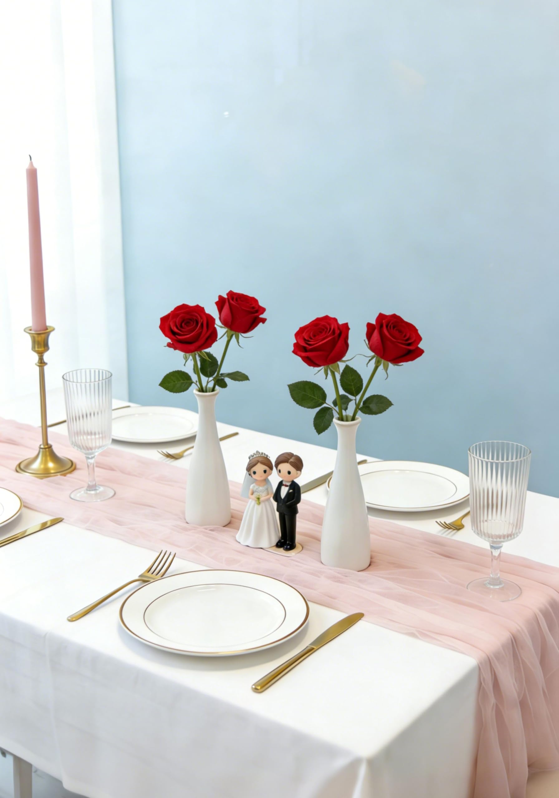 Real touch roses bouquet in a bright dining area