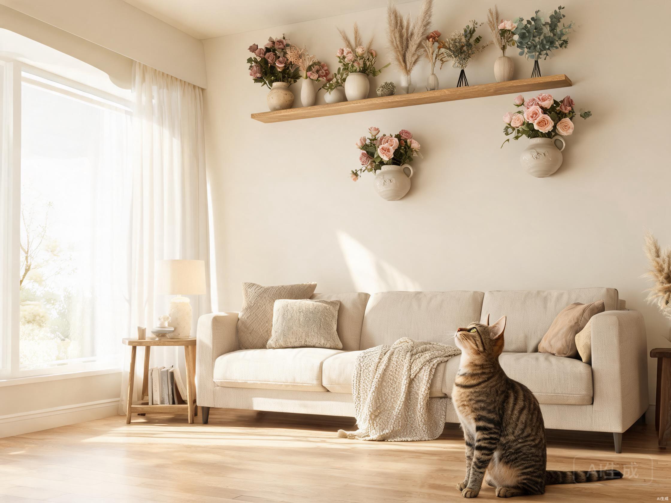 Pet-safe artificial flower placement on high shelves and wall-mounted vases