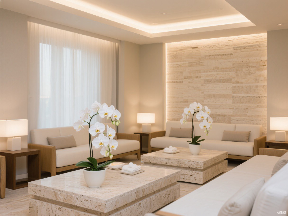 Hotel spa with orchid arrangements