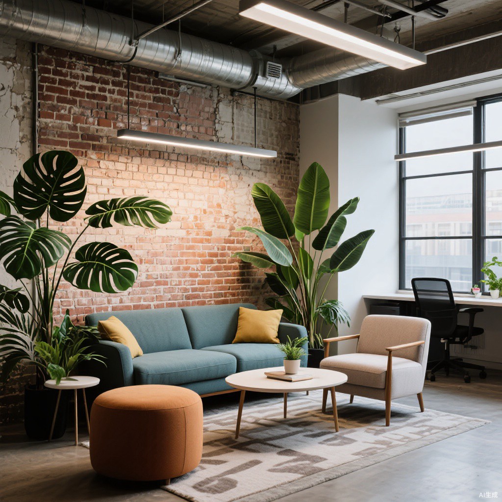 Co-working space with tropical plants