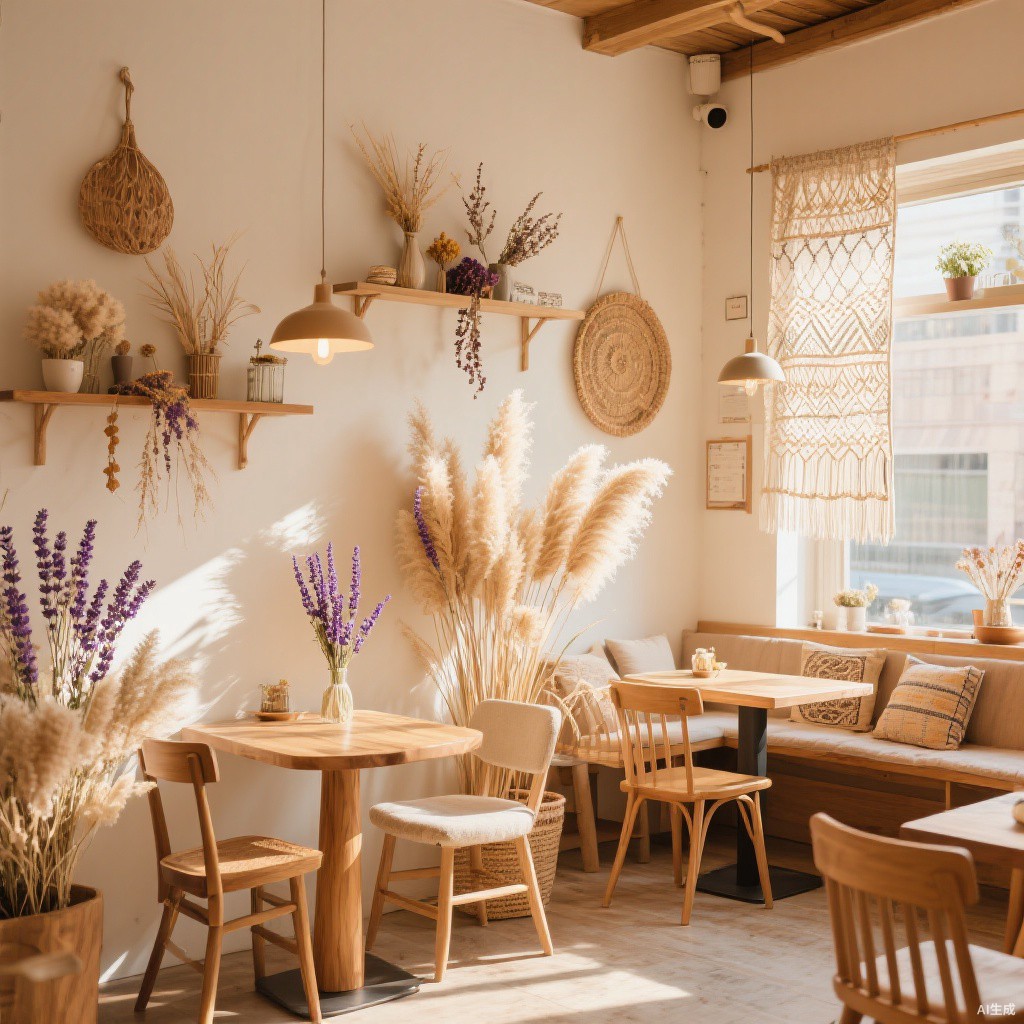 Cozy cafe with dried flowers