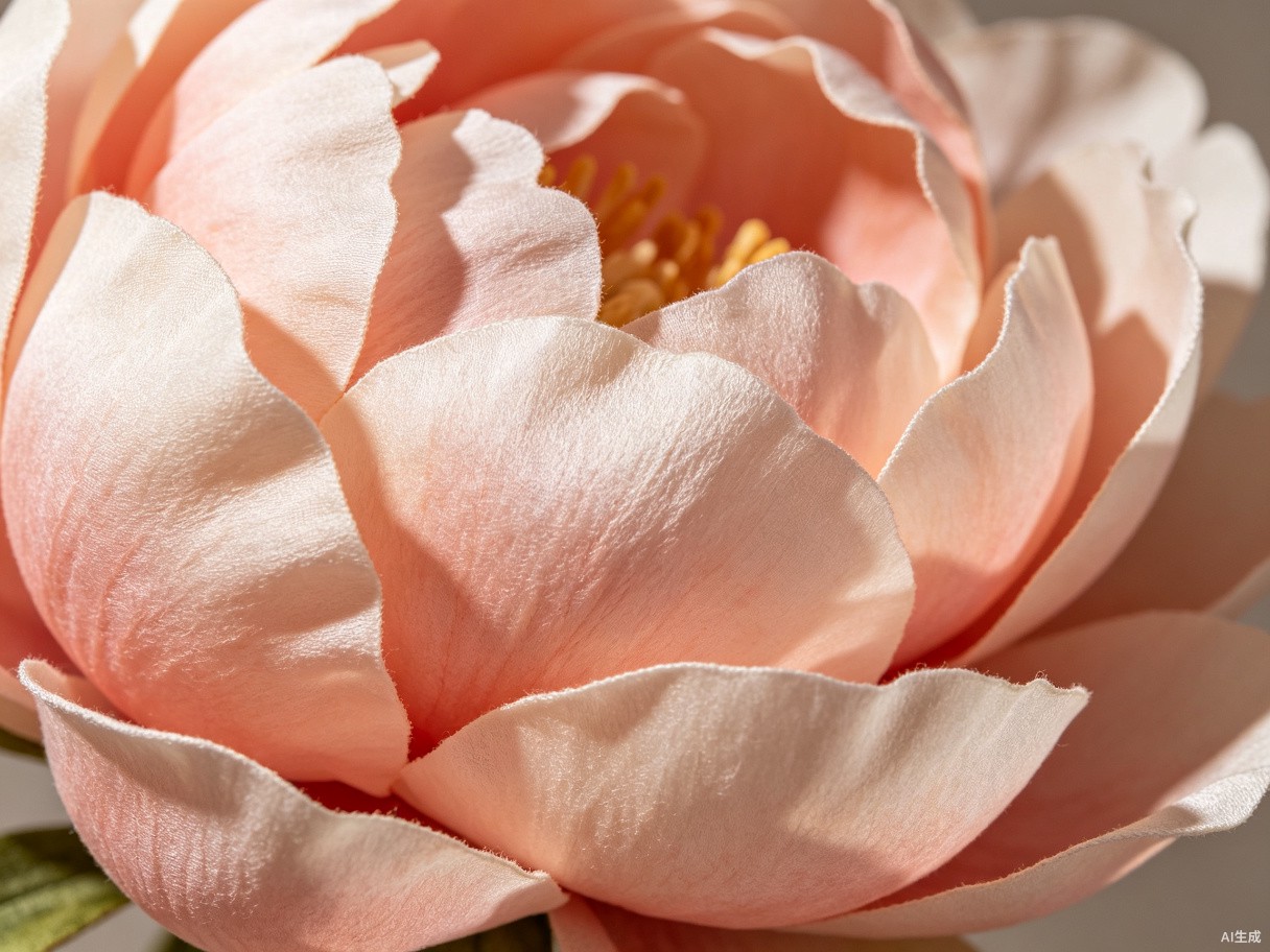 Close-up of high-quality silk peonies petals