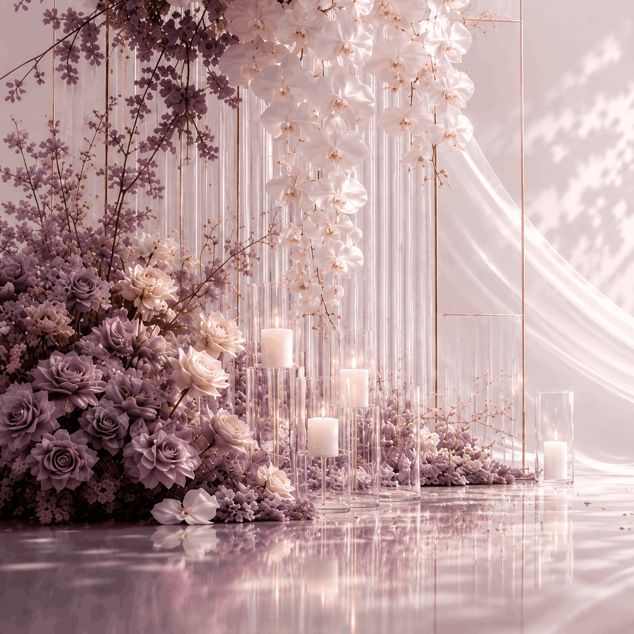 Gold foil detail on minimalist white artificial flower arrangement - BloomWitness