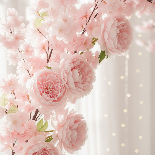 Close-up detail of delicate pink artificial cherry blossom petals - BloomWitness