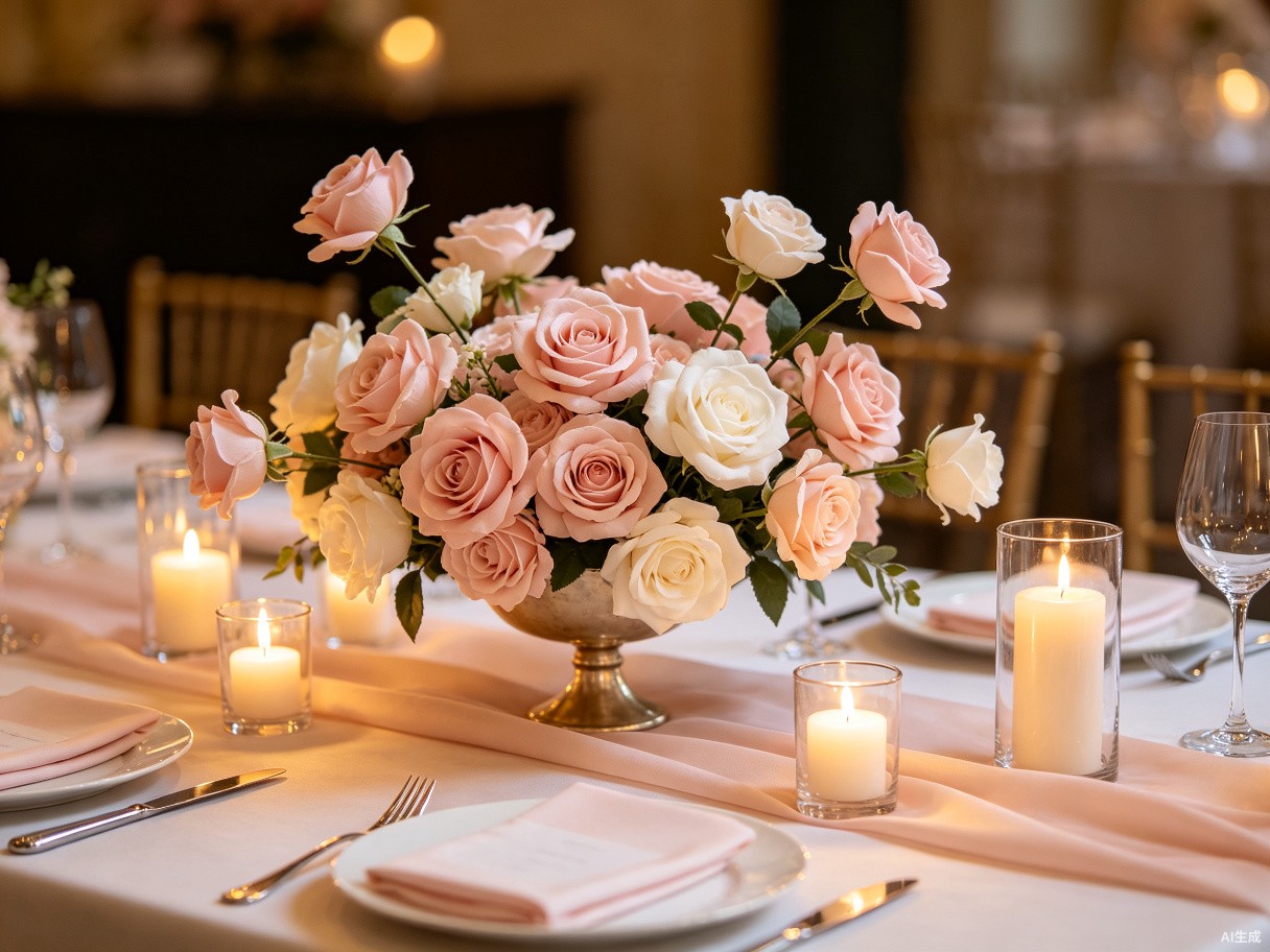 Wedding table centerpiece with BloomWitness roses